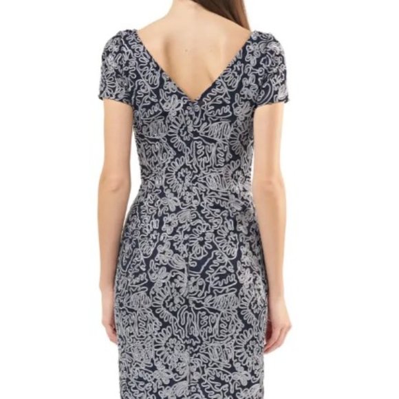 Js Collection Silver Embroidered Short Sleeve Boat Neck Sheath Cocktail Dress - Picture 2 of 13